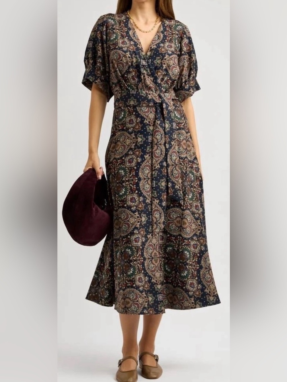 NWOT Veronica Beard Navy Paisley Wrap Midi Dress | 0